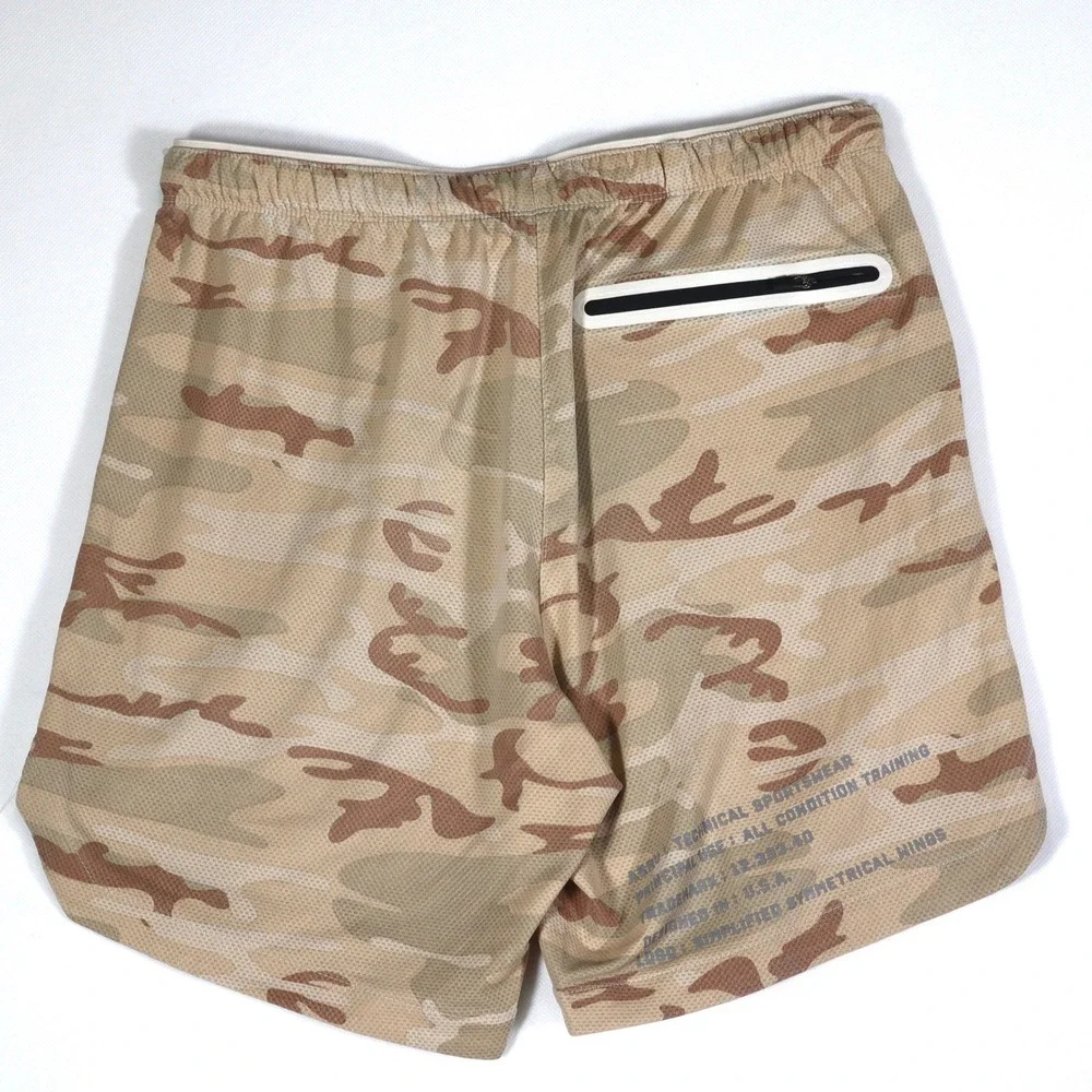 ASRV Training Shorts Mens Medium Tan Camo Mesh Unlined Athletic Gym DSG-0155